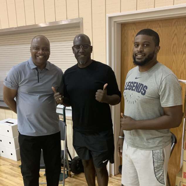 Coach Brown with Bouna Ndiaye and Mason Brawley