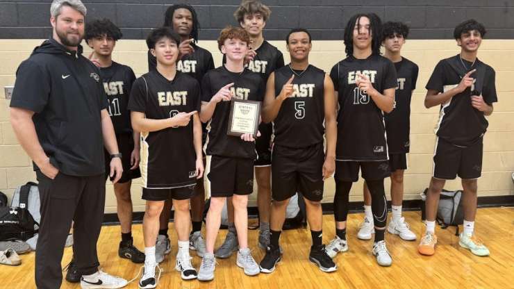 Plano East JV Boys Basketball Team – Champions Of The Keller Central Basketball Tournament/ JEBB student Julian Malone no. 5