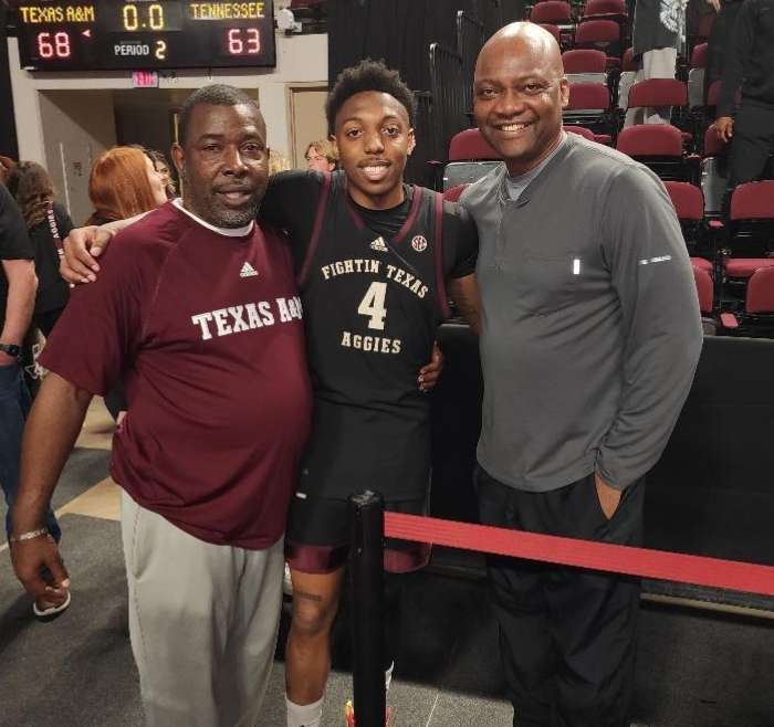 Coach Brown Visits His Former Student, Wade Taylor IV, At His Texas A&M Basketball Game To Watch Him Play